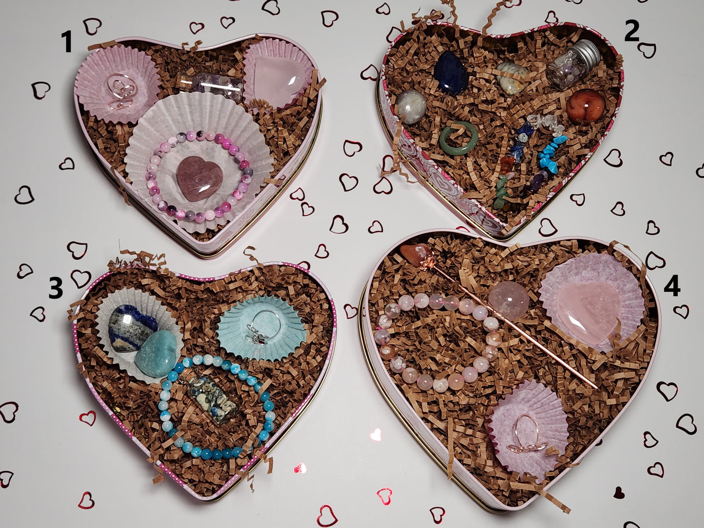 Crystal Heart Valentine filled tins